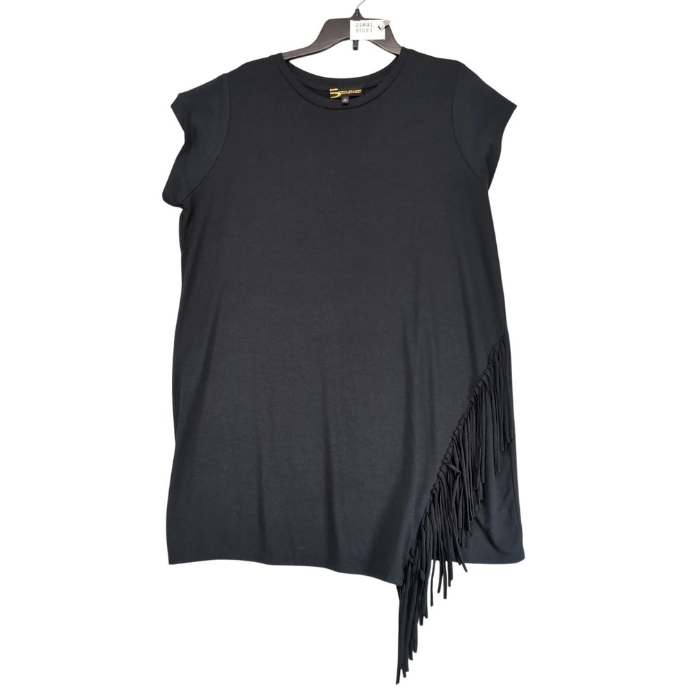 Serena Williams Signature Statement Black Fringe Shift Dress Sz 1X Plus Stretch